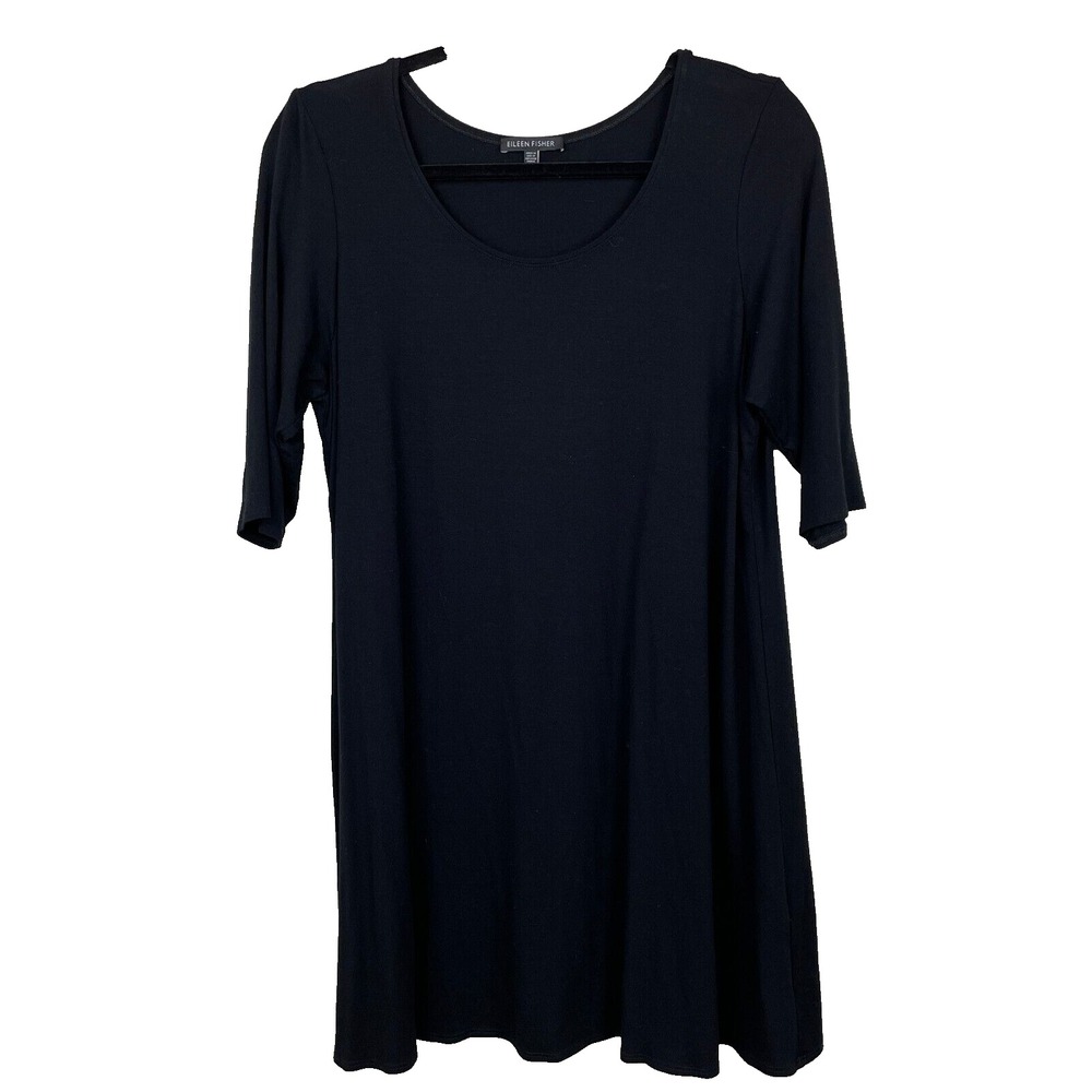Eileen Fisher Dress Women Large Black‎ Viscose Short Half Sleeve The System